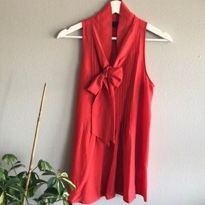 Silk Red-Orange Theory Tie Blouse